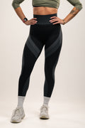 High-waist Black/Grey compression leggings, pattern feature