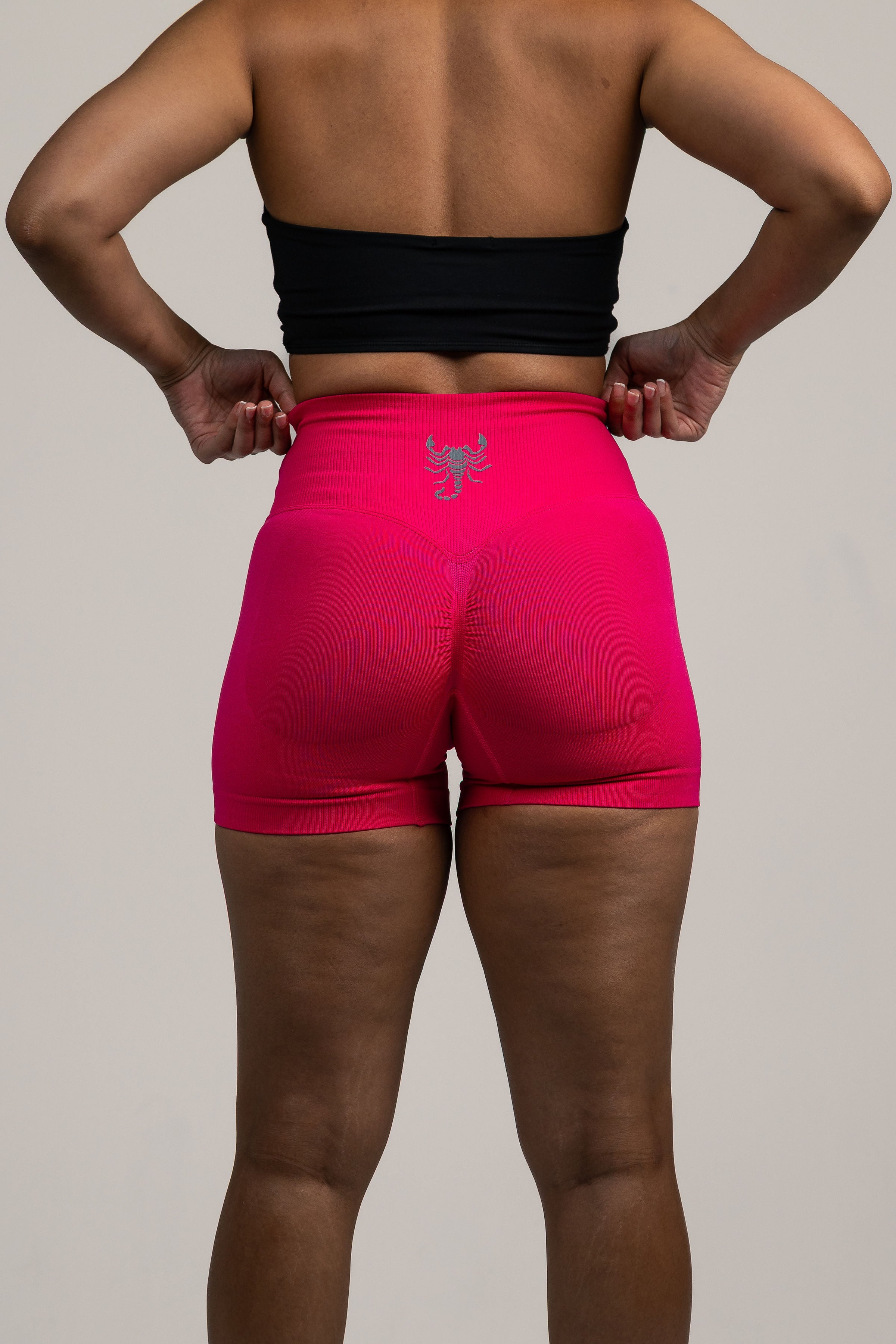 High-Waist Bright Red Biker Shorts , scrunch bum feature