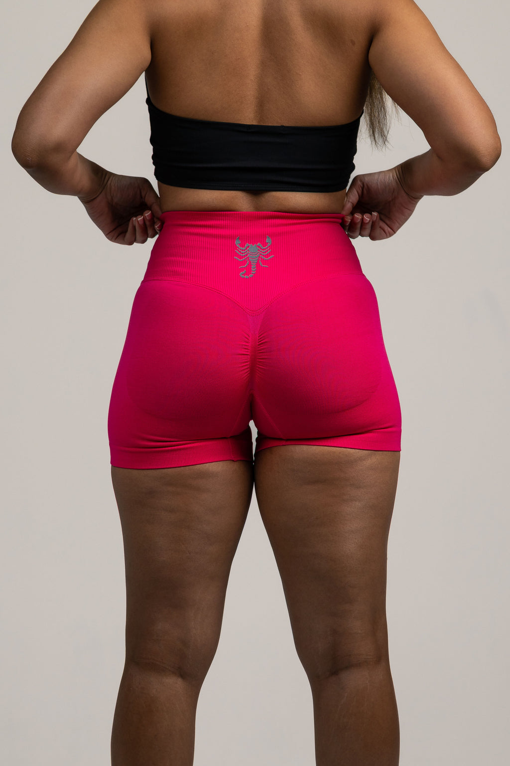 High-Waist Bright Red Biker Shorts , scrunch bum feature