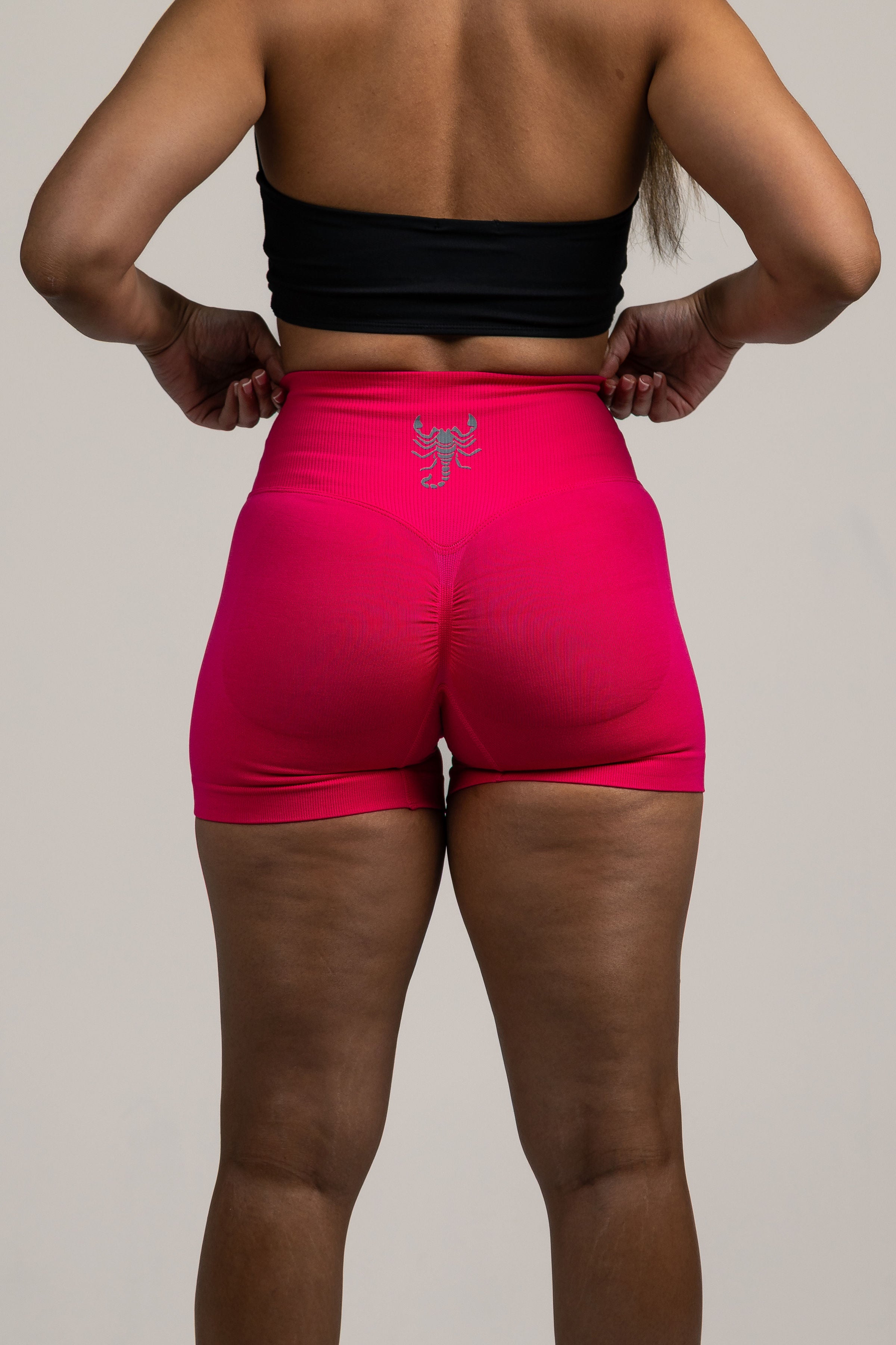 High-Waist Bright Red Biker Shorts , scrunch bum feature
