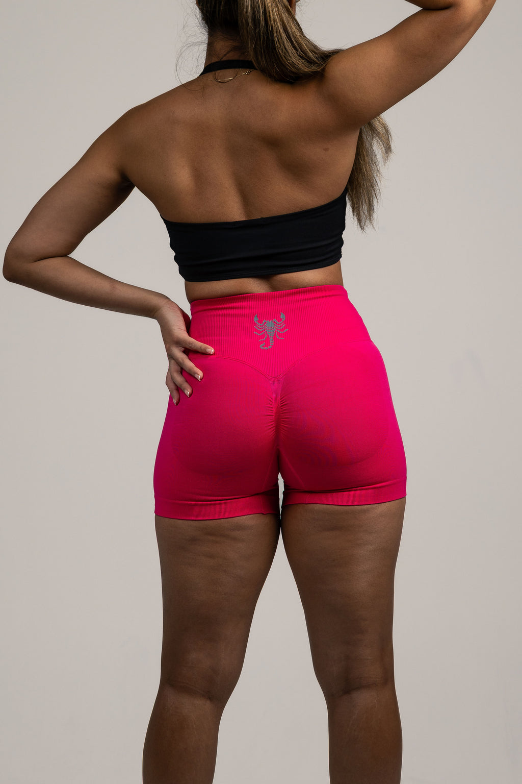 High-Waist Bright Red Biker Shorts , scrunch bum feature