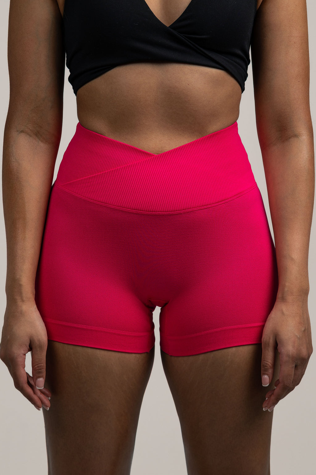 High-Waist Bright Red Biker Shorts , scrunch bum feature
