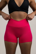 High-Waist Bright Red Biker Shorts , scrunch bum feature
