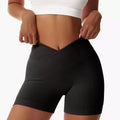 Yellow Scorpion high-waist black biker shorts, scrunch bum feature