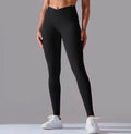Yellow Scorpion high/mid waist black V-Cros leggings, scrunch feature