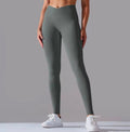 Yellow Scorpion high/mid waist grey V-Cros leggings, scrunch feature