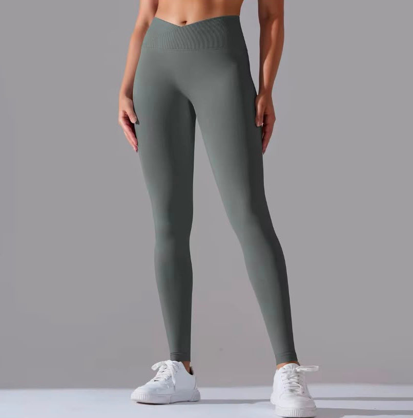 Yellow Scorpion high/mid waist grey V-Cros leggings, scrunch feature